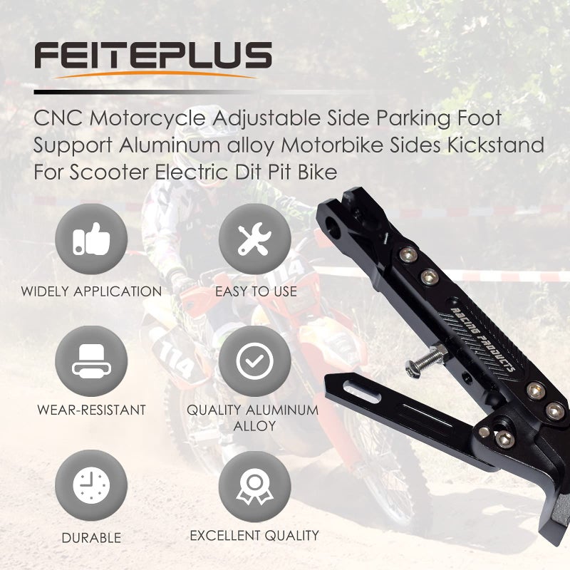 Feiteplus CNC Motorcycle Adjustable Side Parking Foot Support Aluminum alloy Motorbike Sides Kickstand For Scooter Electric Dit Pit Bike - Image 2